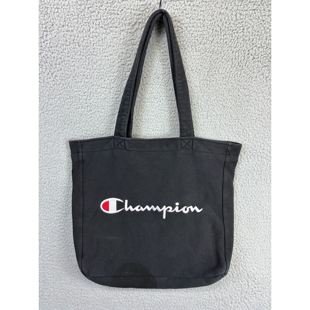 Champion Script Logo Canvas Tote Bag Unisex OSFM Black Casual Everyday